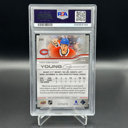 2025-26 Upper Deck Series 1 IVAN DEMIDOV #205 Young Guns RC PSA 8
