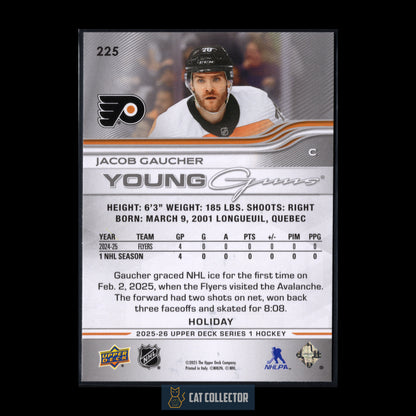 2025-26 UD Series 1 JACOB GAUCHER #225 Young Guns Holiday RC