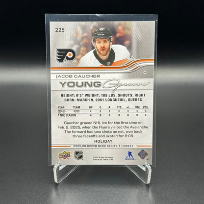 2025-26 UD Series 1 JACOB GAUCHER #225 Young Guns Holiday RC