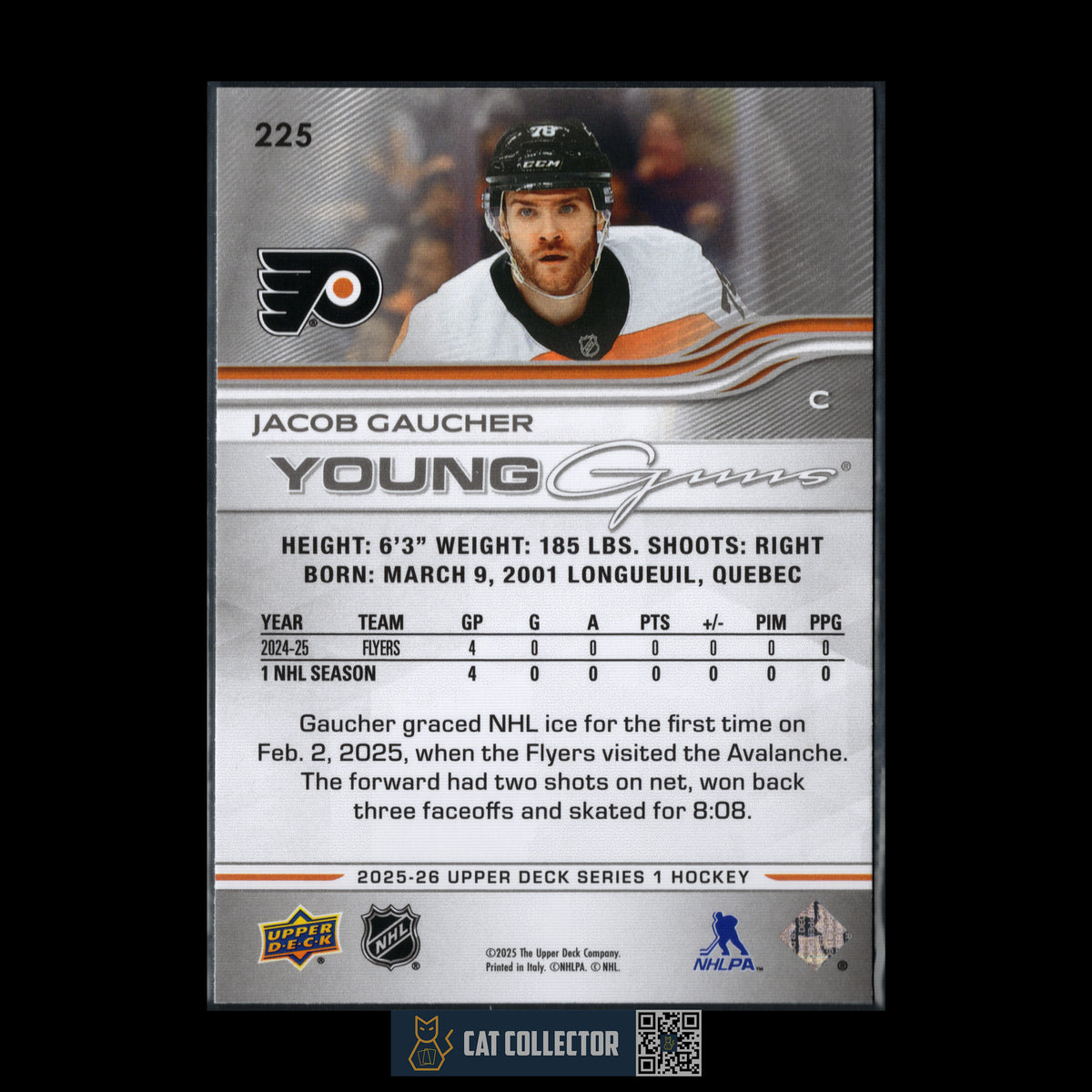 2025-26 UD Series 1 JACOB GAUCHER #225 Young Guns RC