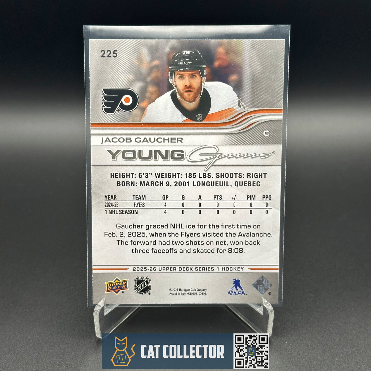 2025-26 UD Series 1 JACOB GAUCHER #225 Young Guns RC