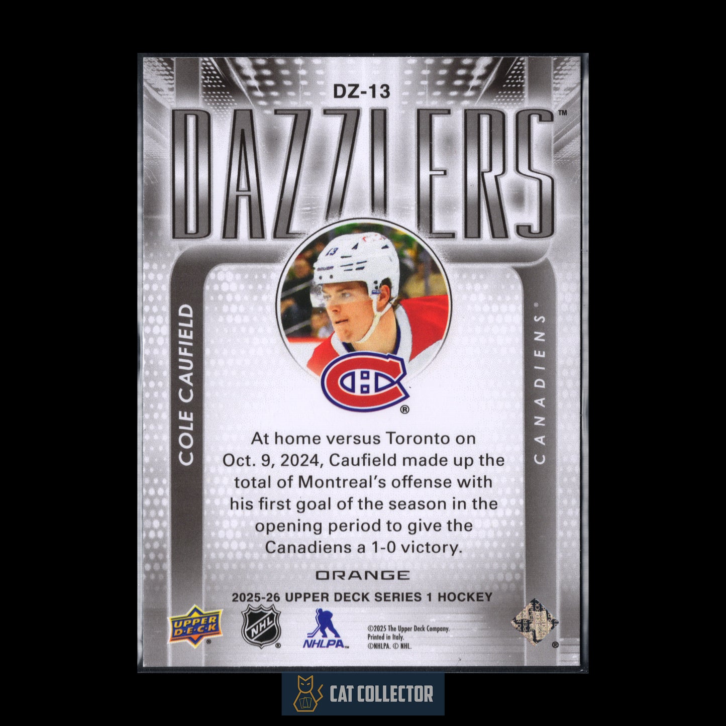 2025-26 Upper Deck Series 1 COLE CAUFIELD #DZ-13 Dazzlers Orange