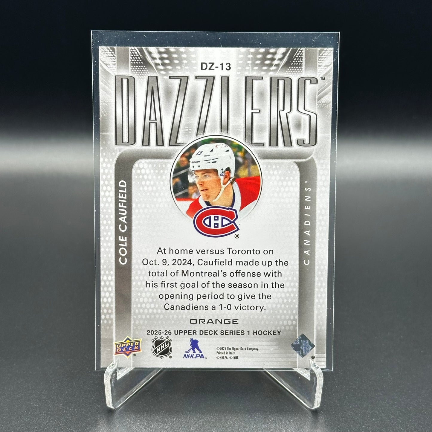 2025-26 Upper Deck Series 1 COLE CAUFIELD #DZ-13 Dazzlers Orange
