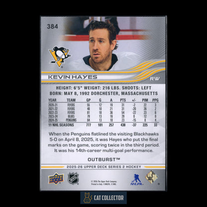 2025-26 Upper Deck Series 2 KEVIN HAYES #384 Outburst
