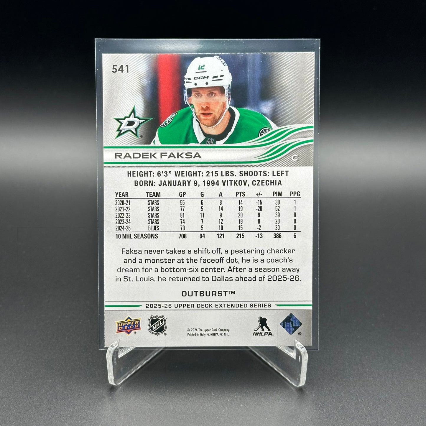 2025-26 Upper Deck Extended series RADEK FAKSA #541 Outburst