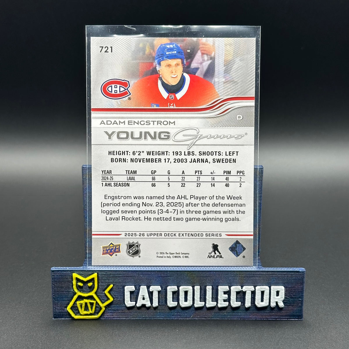 2025-26 UD Extended Series ADAM ENGSTROM #721 Young Guns Rookie RC
