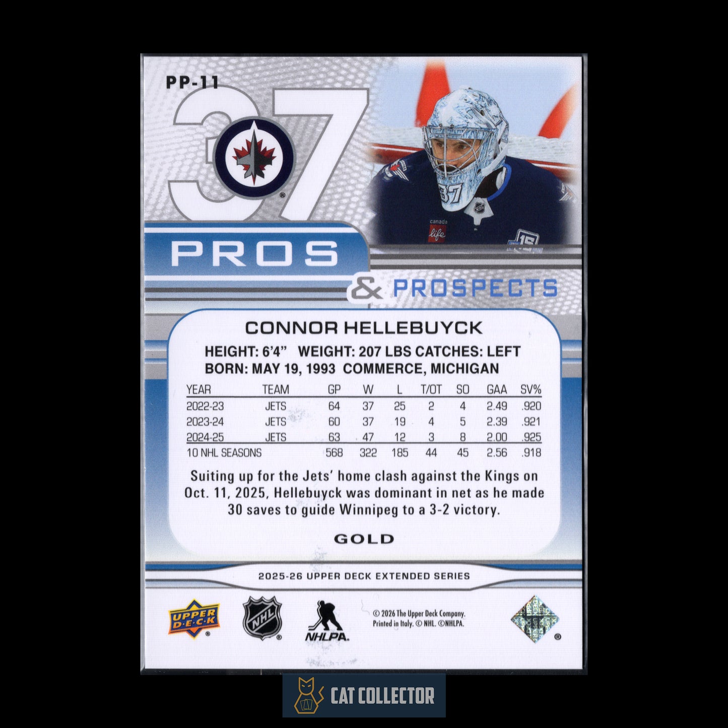 2025-26 Upper Deck Extended series CONNOR HELLEBUYCK #PP-11 Pros & Prospects Gold /250
