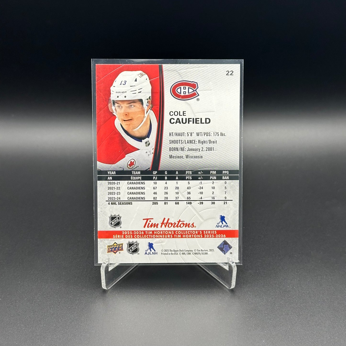 2025-26 Upper Deck Tim Hortons COLE CAUFIELD #22