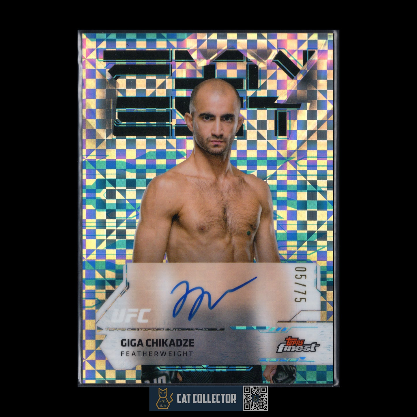 2025 Topps Finest UFC GIGA CHIKADZE #FA-GC Refractor Blue Checkerboard /75 Auto