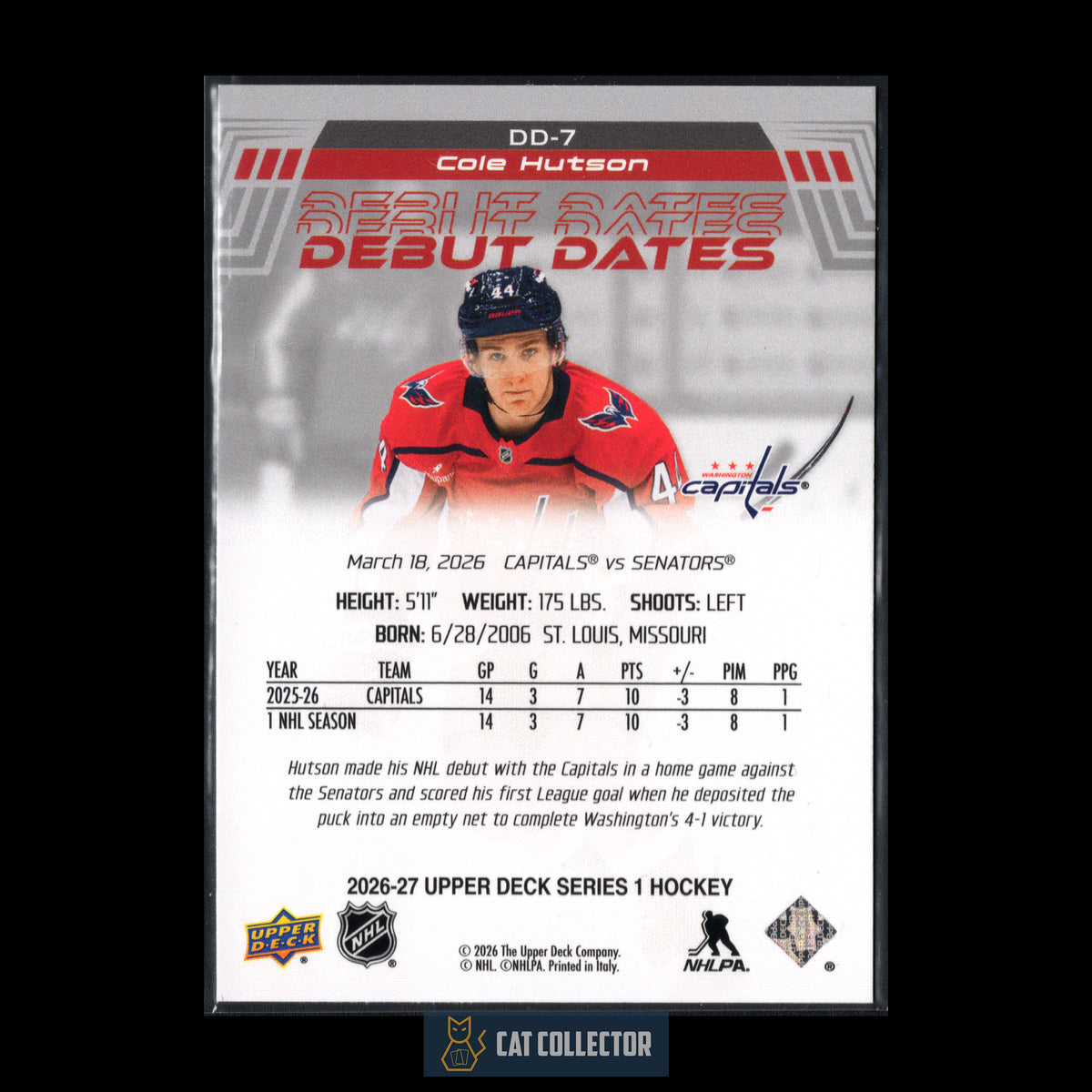 2026-27 UD Series 1 COLE HUTSON #DD-7 Debut Dates RC