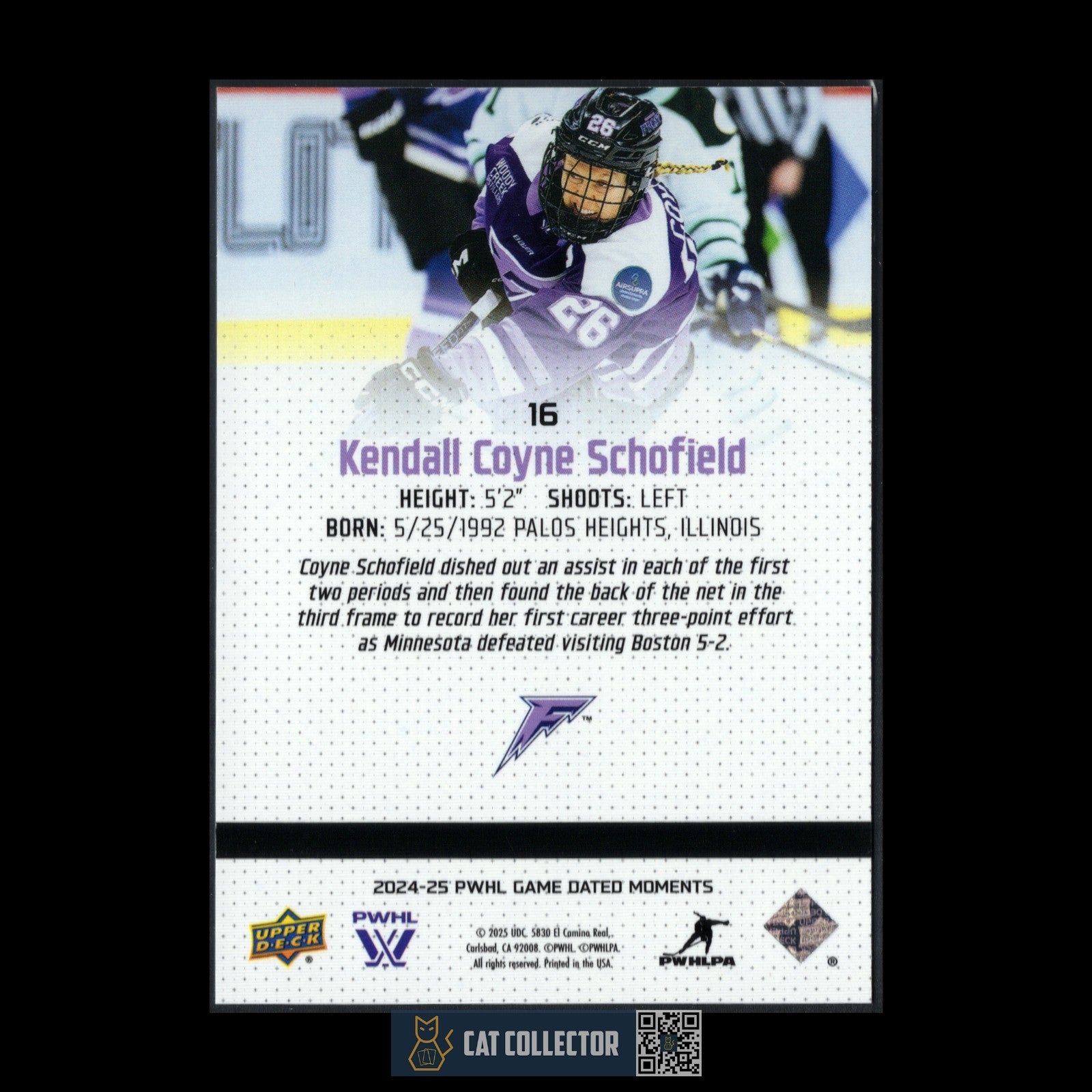 2024-25 UD PWHL Game Dated Moments KENDALL COYNE SCHOFIELD #16 ONLINE EXCUSIVE!