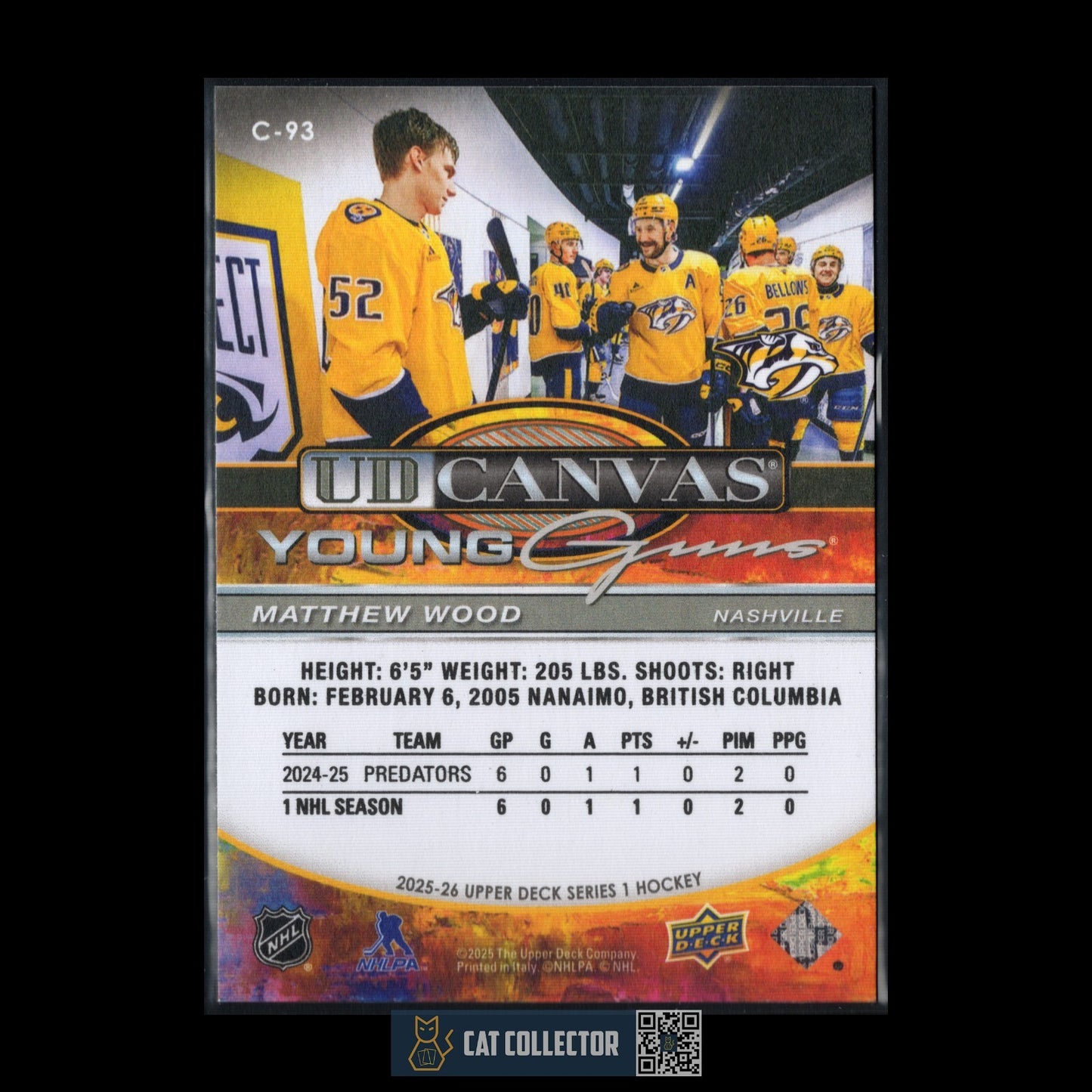 2025-26 UD Series 1 MATTHEW WOOD #C-93 UD Canvas Young Guns Rookie RC
