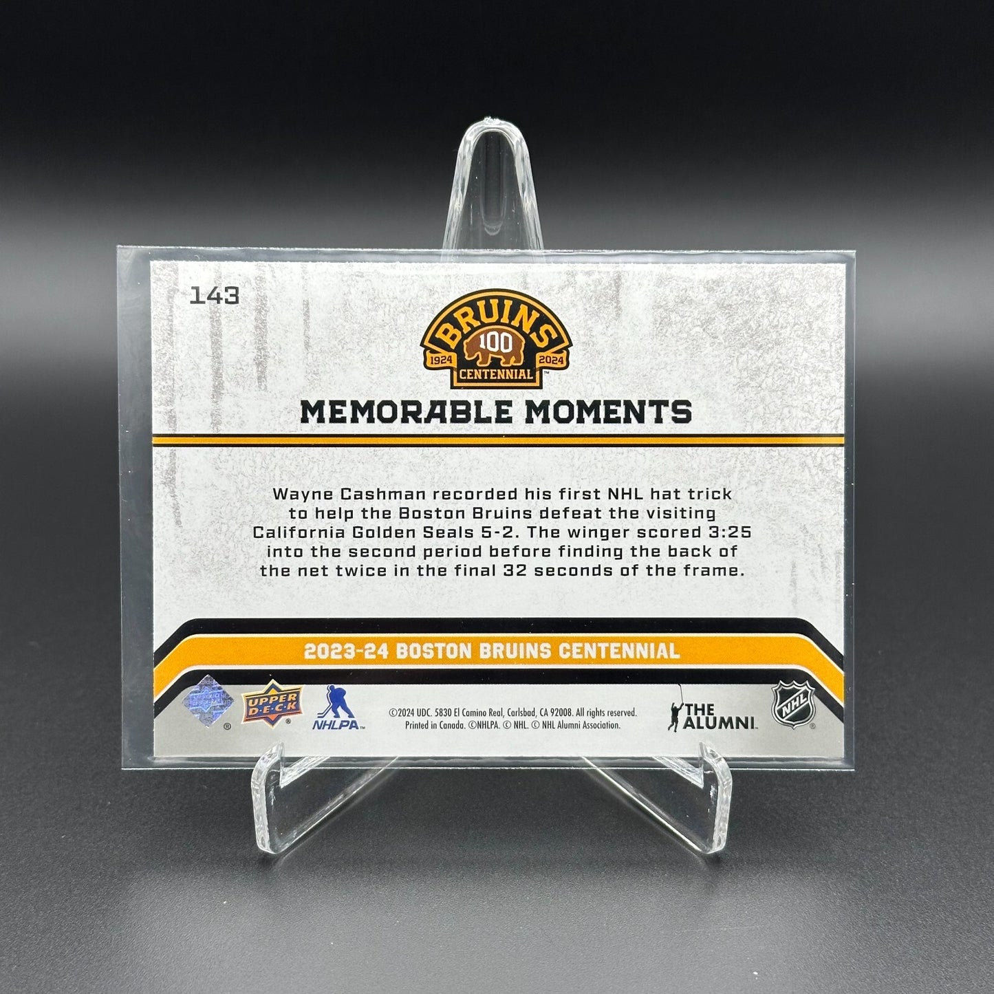 2023-24 UD Boston Bruins Centennial CASHMAN'S FIRST HAT TRICK #143