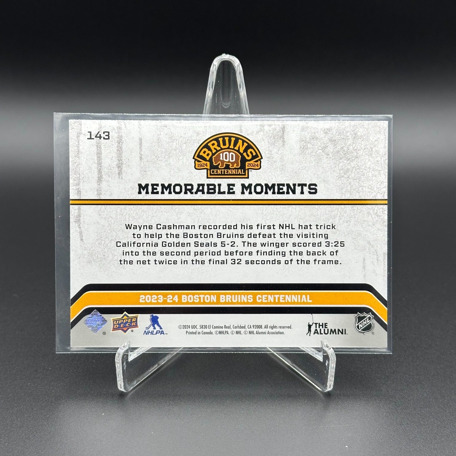 2023-24 UD Boston Bruins Centennial CASHMAN'S FIRST HAT TRICK #143
