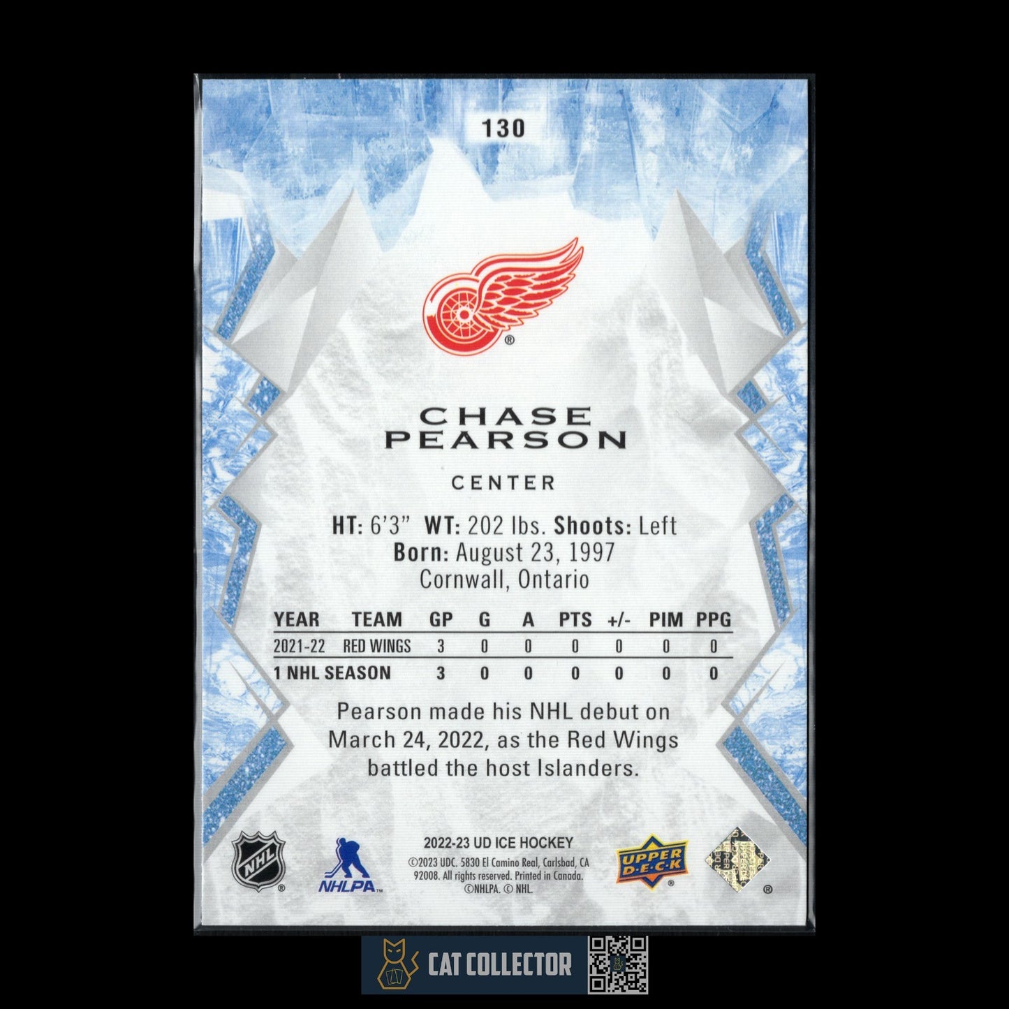 2022-23 UD Ice CHASE PEARSON #130 Green Rookie RC - Detroit Red Wings
