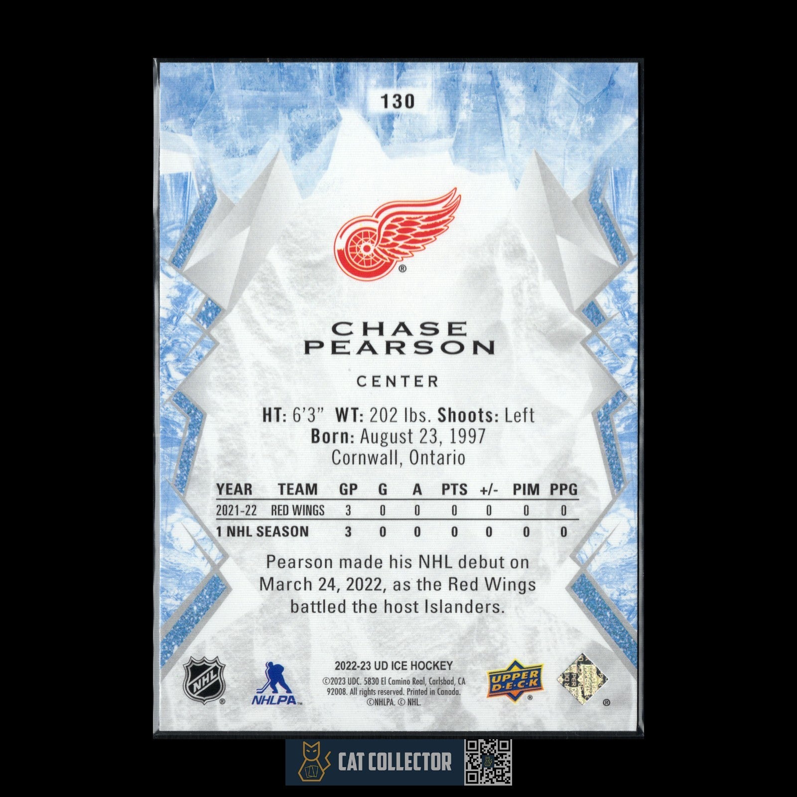 2022-23 UD Ice CHASE PEARSON #130 Green Rookie RC - Detroit Red Wings