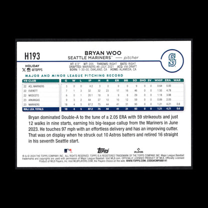 2024 Topps Holiday BRYAN WOO #H193 RC - Seattle Mariners