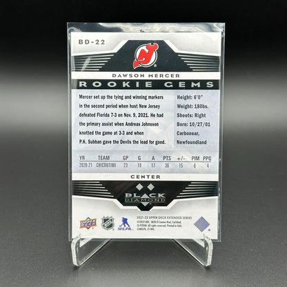 2021-22 UD Extended DAWSON MERCER #BD-22 Black Diamond Rookie Gems - NJ Devils