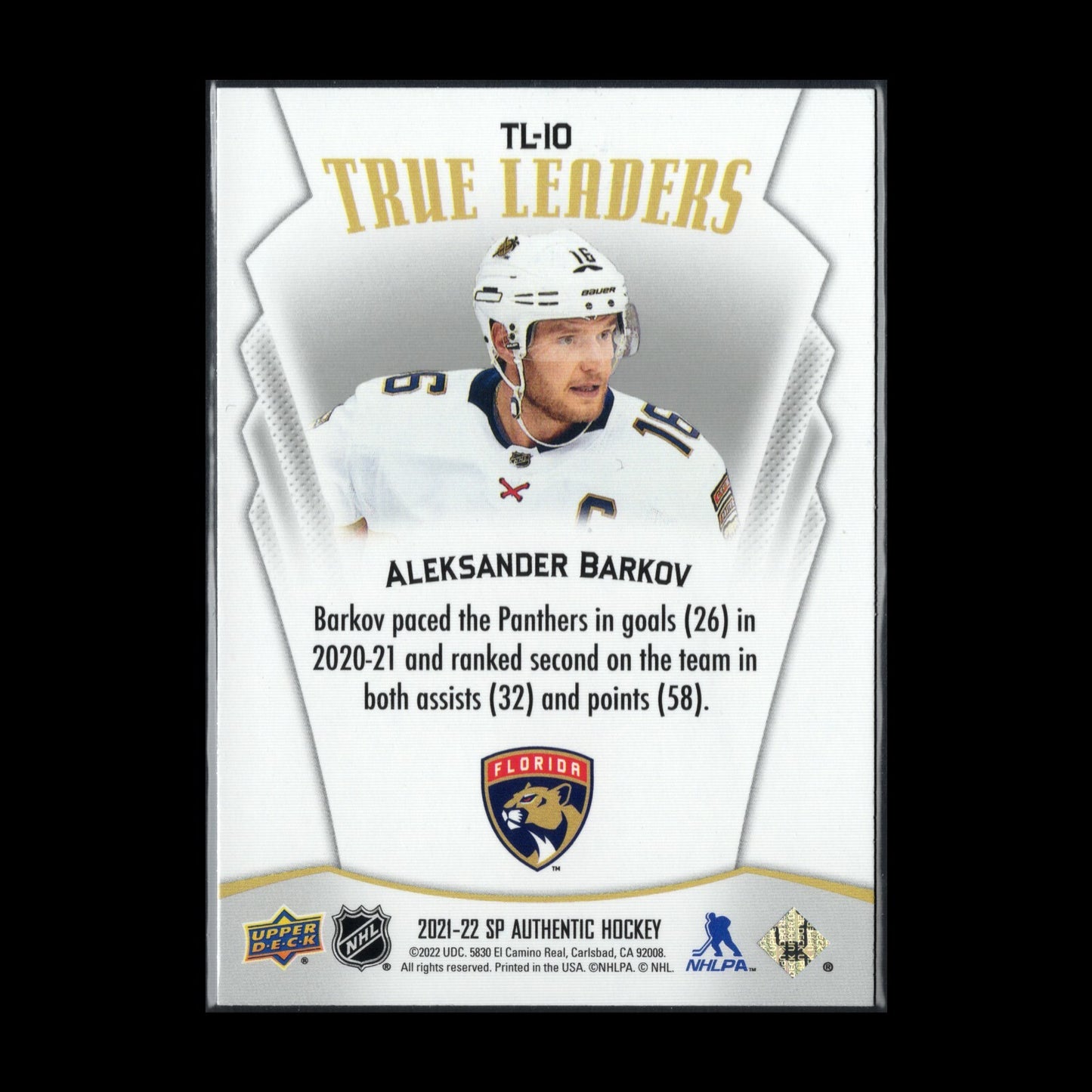 2021-22 UD SP Authentic ALEKSANDER BARKOV #TL-10 True Leaders - Florida Panthers