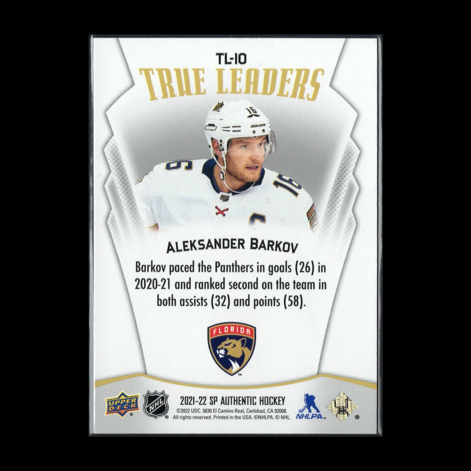 2021-22 UD SP Authentic ALEKSANDER BARKOV #TL-10 True Leaders - Florida Panthers