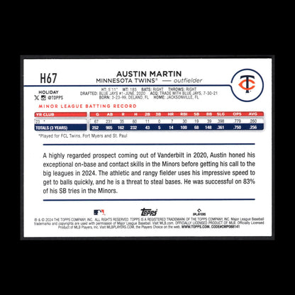 2024 Topps Holiday AUSTIN MARTIN #H67 RC - Minnesota Twins