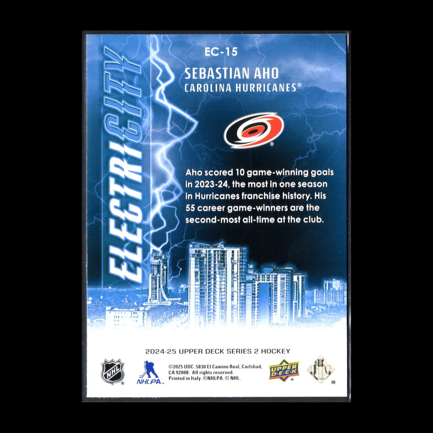2024-25 UD Series 2 SEBASTIAN AHO #EC-15 ElectriCITY - Carolina Hurricanes