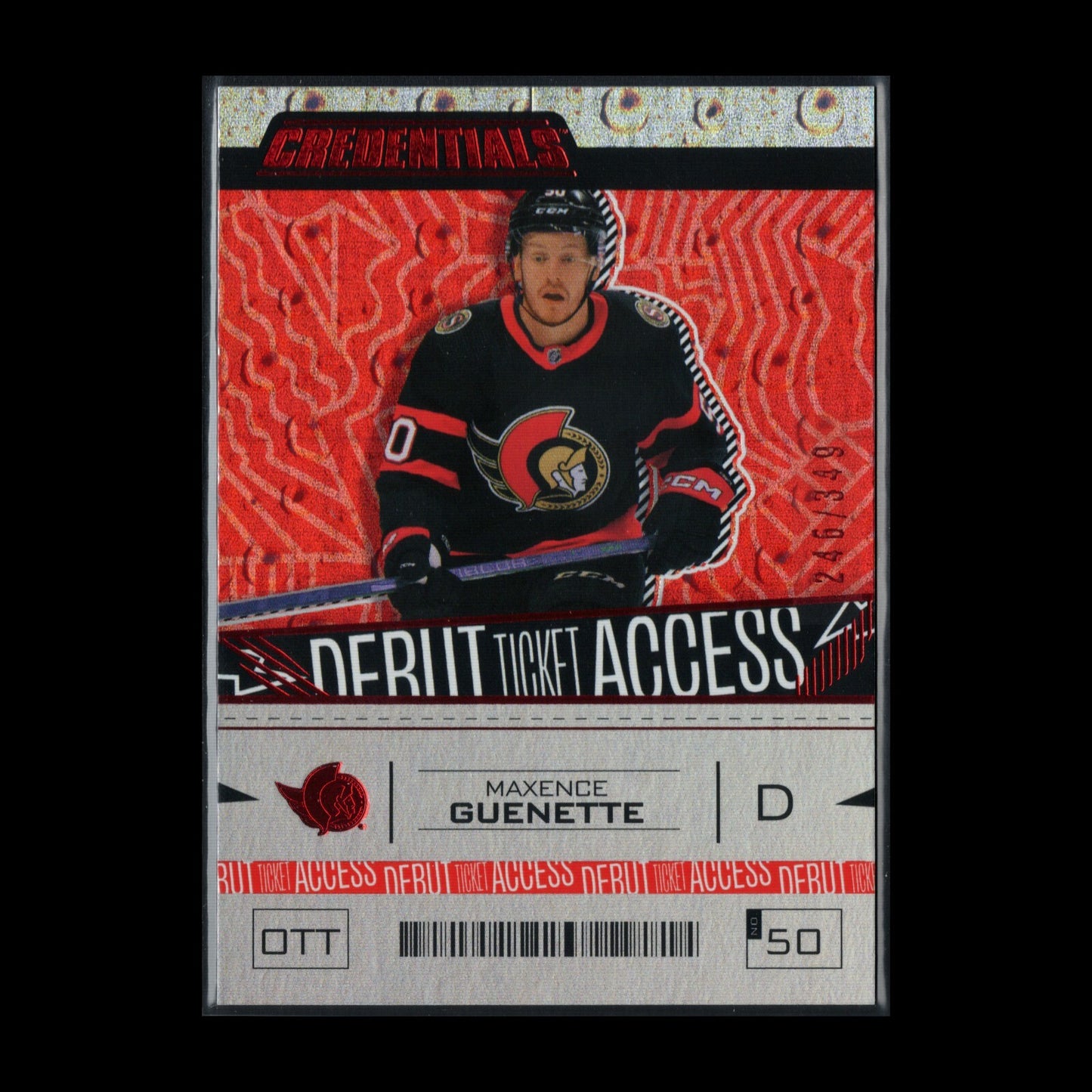 2023-24 UD Credentials MAXENCE GUENETTE #179 Debut Ticket Access Red RC /349