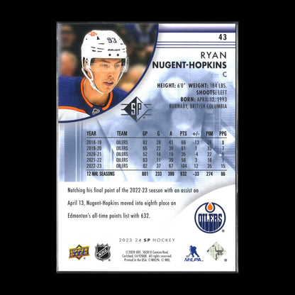 2023-24 UD SP Authentic RYAN NUGENT-HOPKINS #43 Blue parallel - Edmonton Oilers