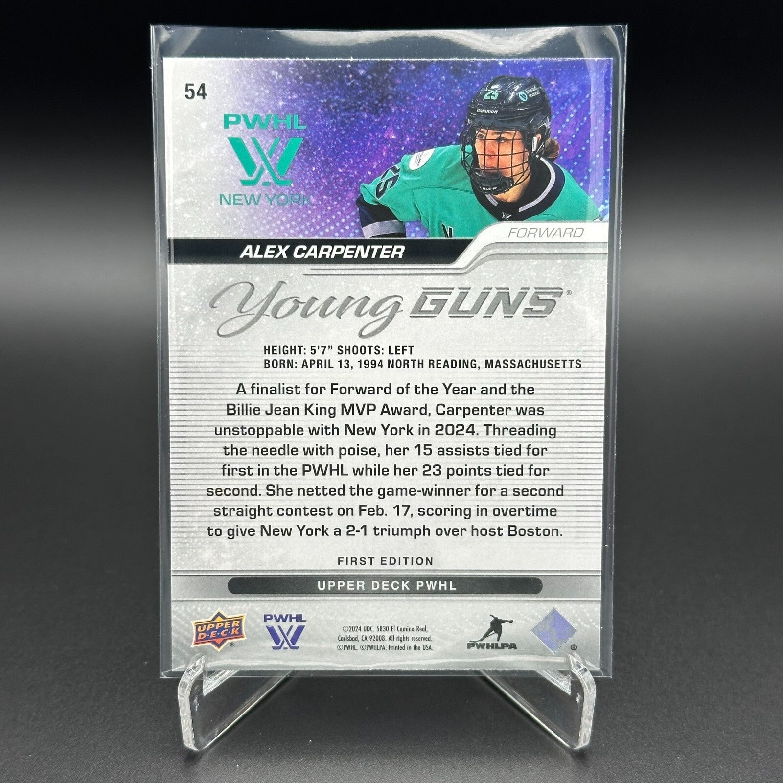 2024-25 UD PWHL ALEX CARPENTER #54 Young guns RC - 1st Edition!