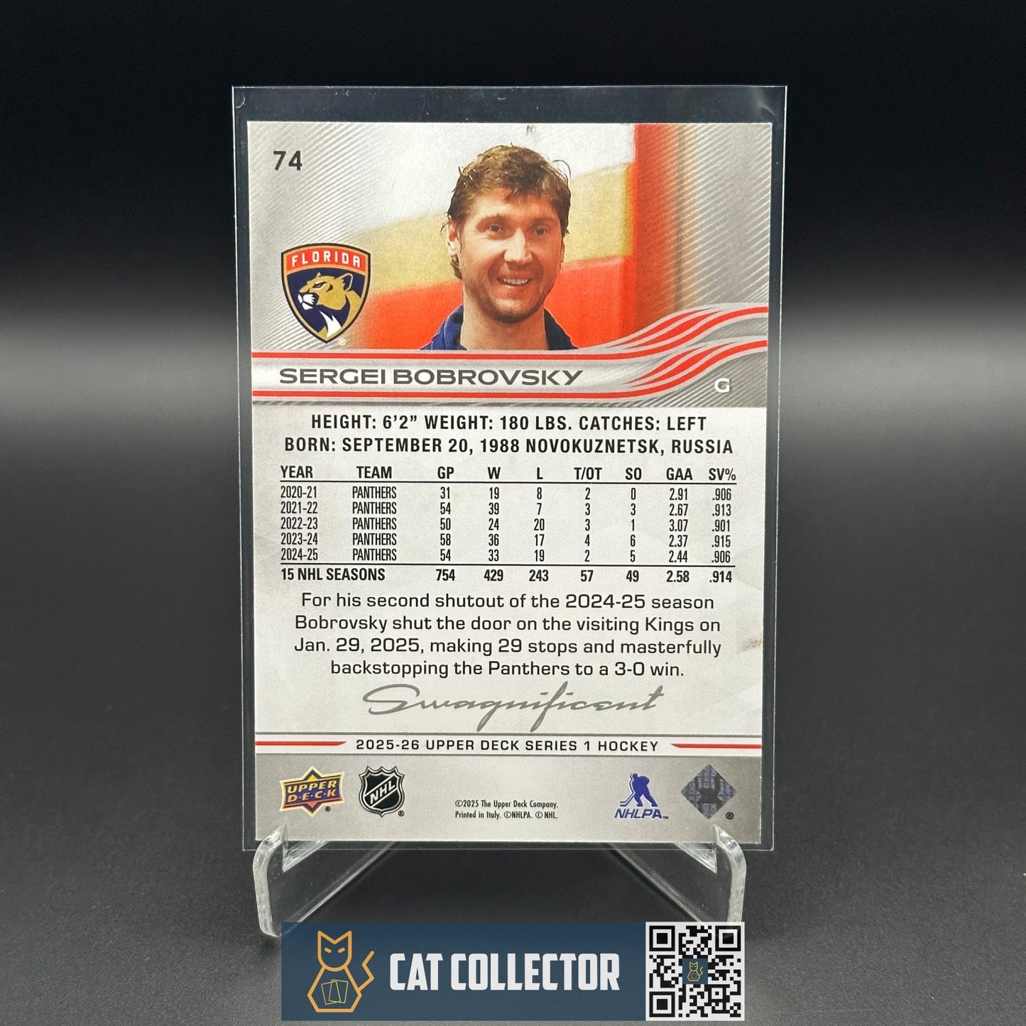 2025-26 UD Series 1 SERGEI BOBROVSKY #74 Swagnificent Variation SSP - Case Hit
