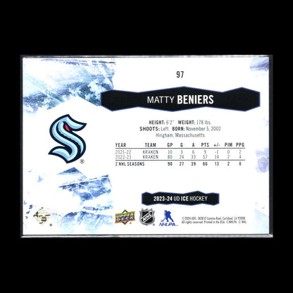 2023-24 UD Ice MATTY BENIERS #97 Purple - Seattle Kraken