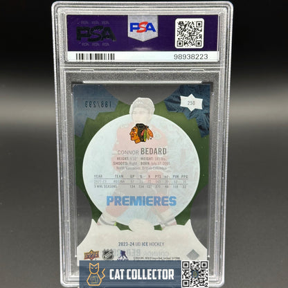 2023-24 UD Ice CONNOR BEDARD #250 Ice Premieres Green Parallel RC /299 PSA 10
