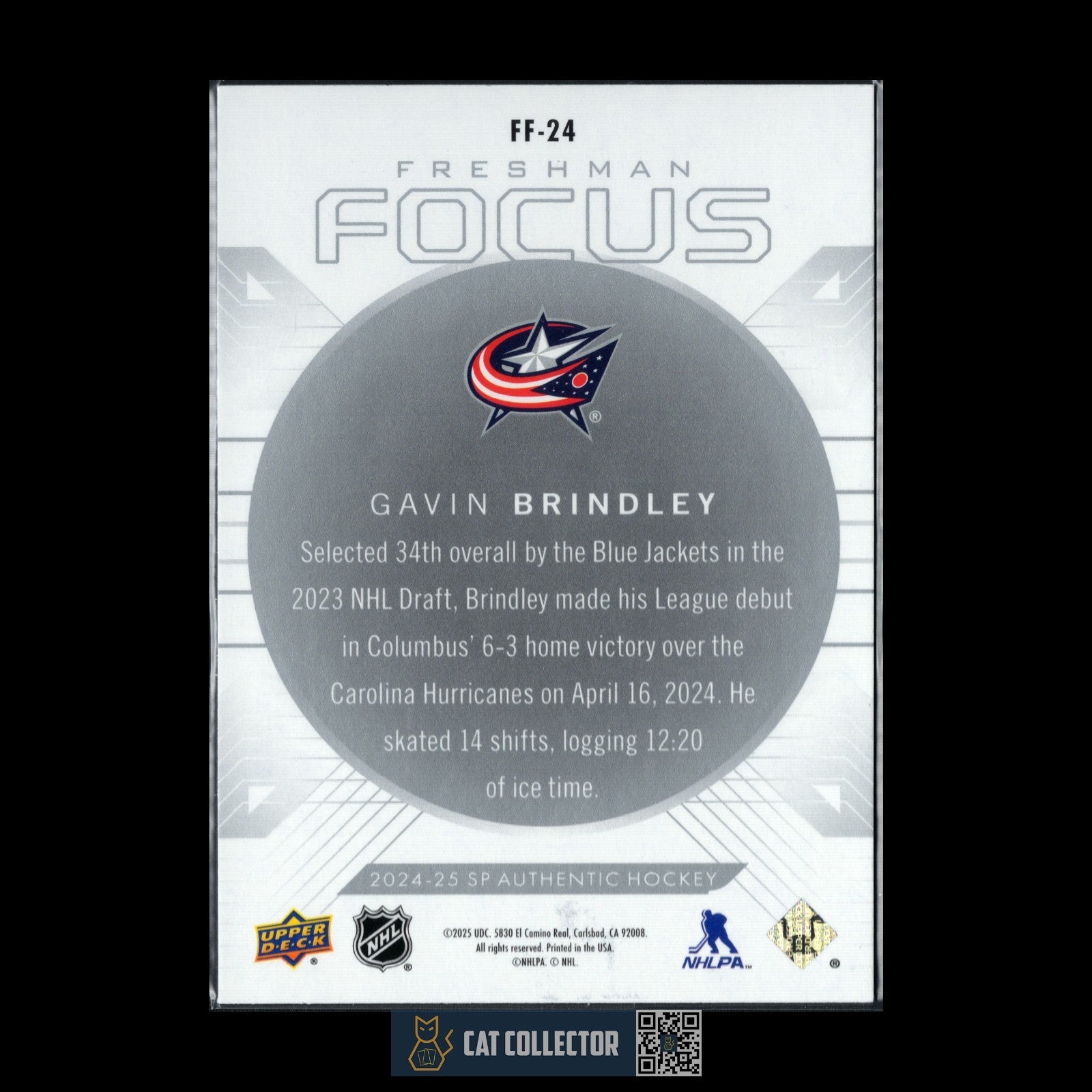 2024-25 UD SP Authentic GAVIN BRINDLEY #FF-24 Freshman Focus