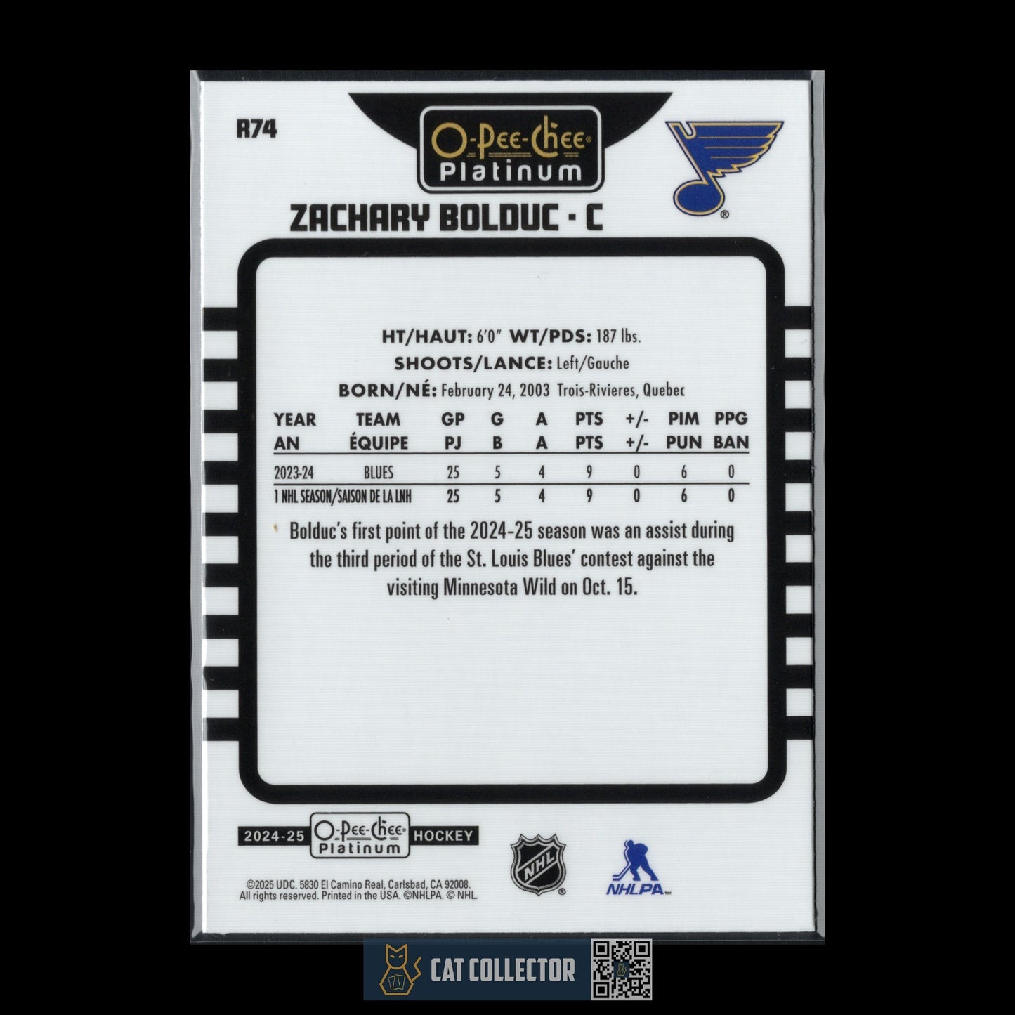 2024-25 O-Pee-Chee Platinum ZACHARY BOLDUC #R74 Retro Rookie RC