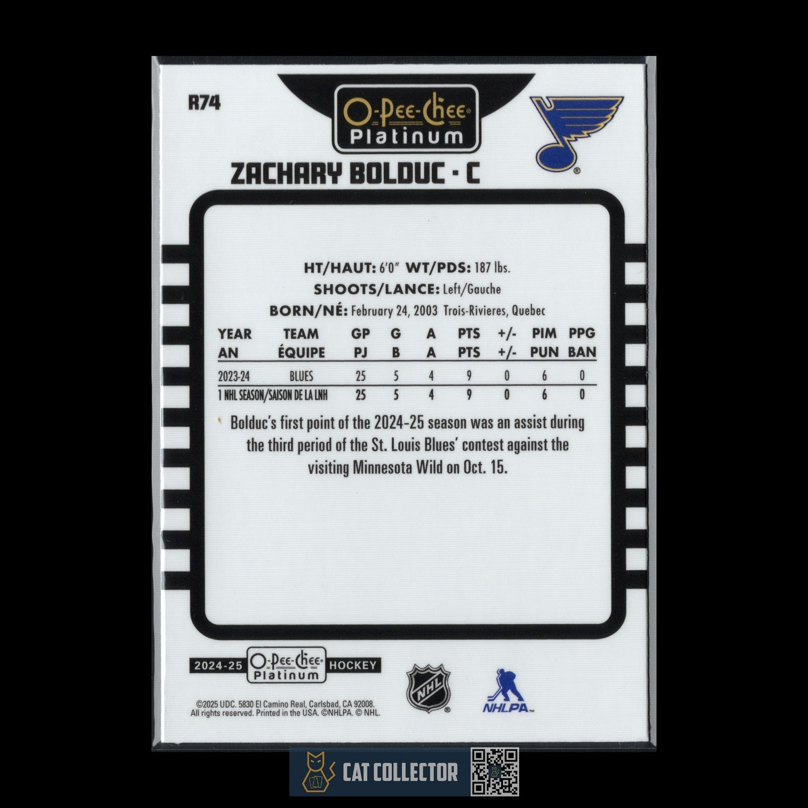 2024-25 O-Pee-Chee Platinum ZACHARY BOLDUC #R74 Retro Rookie RC