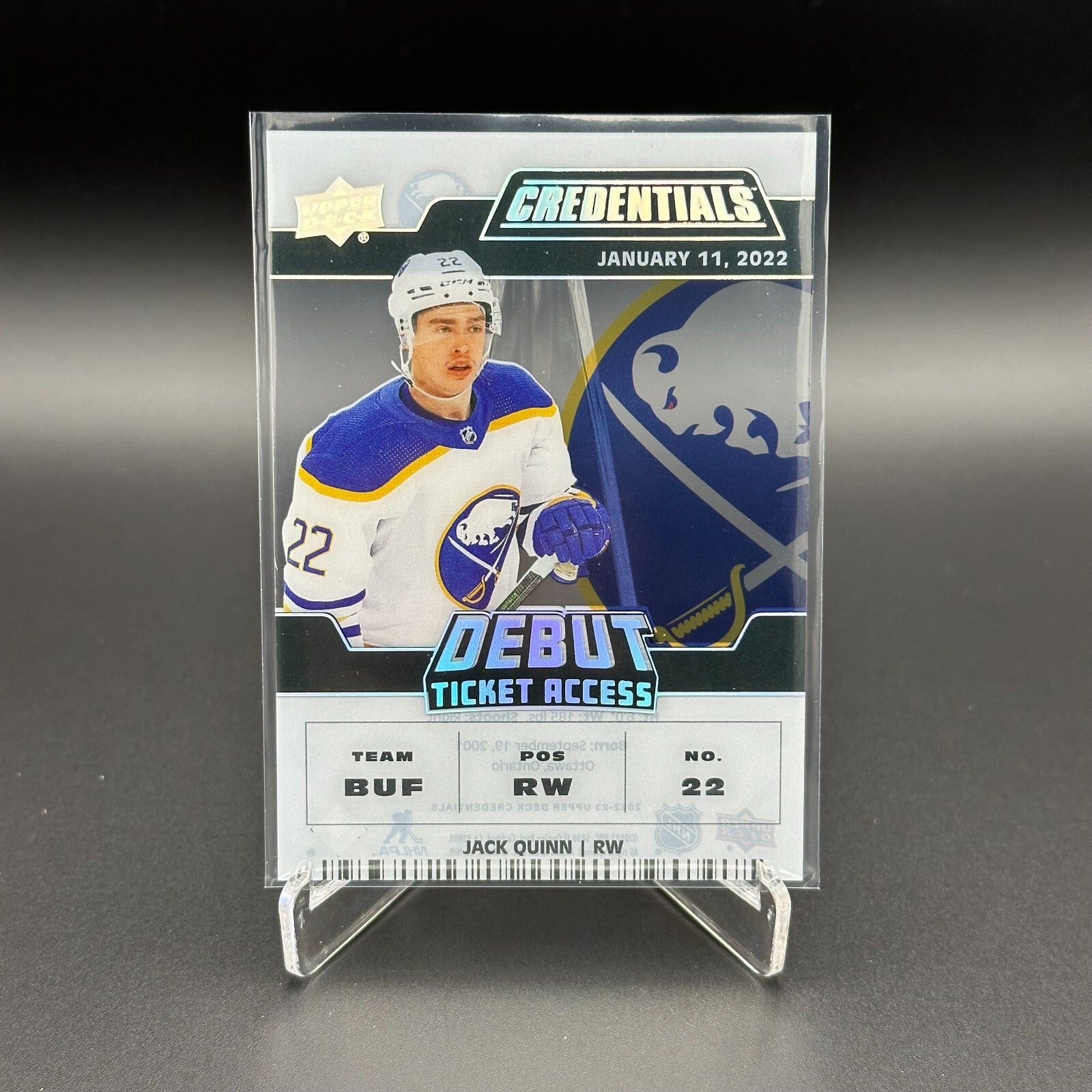 2022-23 UD Credentials JACK QUINN #DTA-JQ Debut Ticket Access Acetate /249