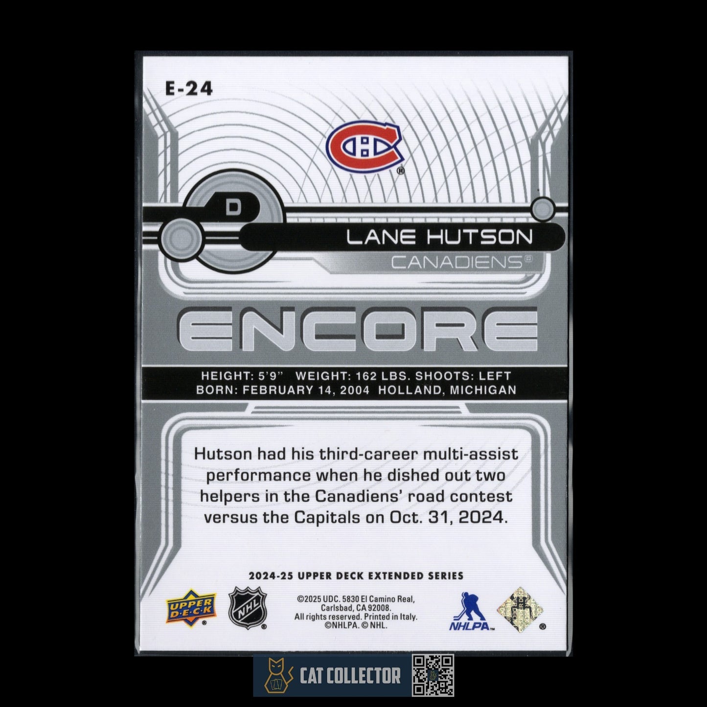 2024-25 UD Extended series LANE HUTSON #E-24 Encore Rookie RC