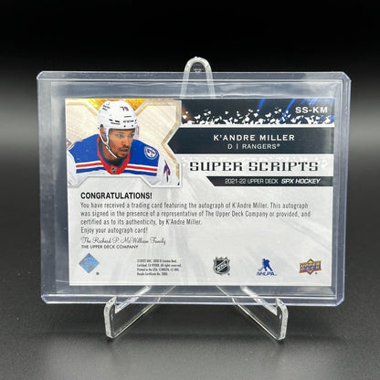 2021-22 UD SPx K'ANDRE MILLER #SS-KM Super Scripts Autograph - New York Rangers