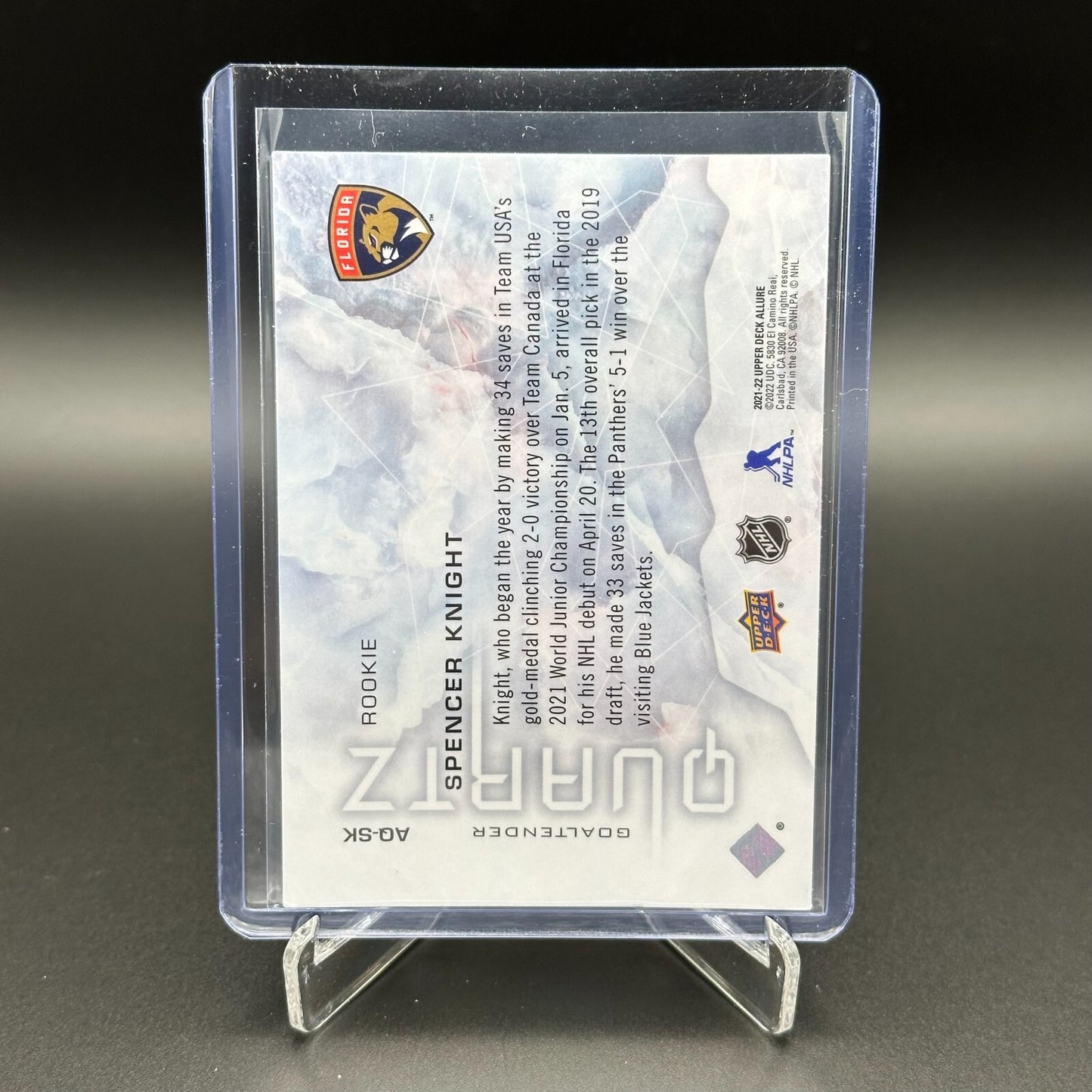 2021-22 UD Allure SPENCER KNIGHT #AQ-SK Quartz Rookie RC - Florida Panthers