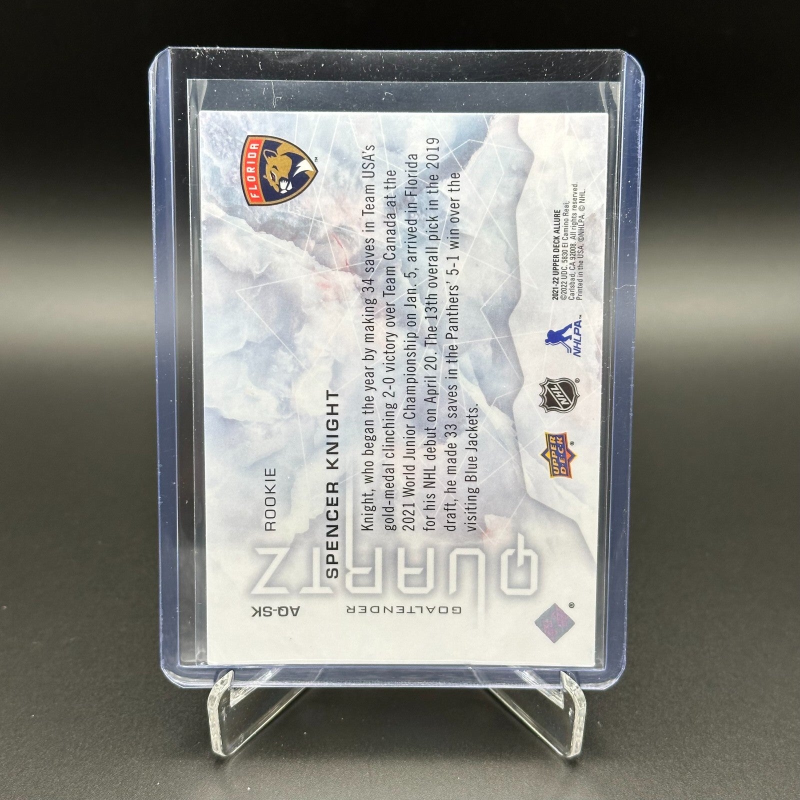 2021-22 UD Allure SPENCER KNIGHT #AQ-SK Quartz Rookie RC - Florida Panthers
