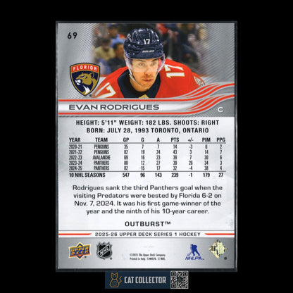 2025-26 UD Series 1 EVAN RODRIGUEZ #69 Outburst - Florida Panthers