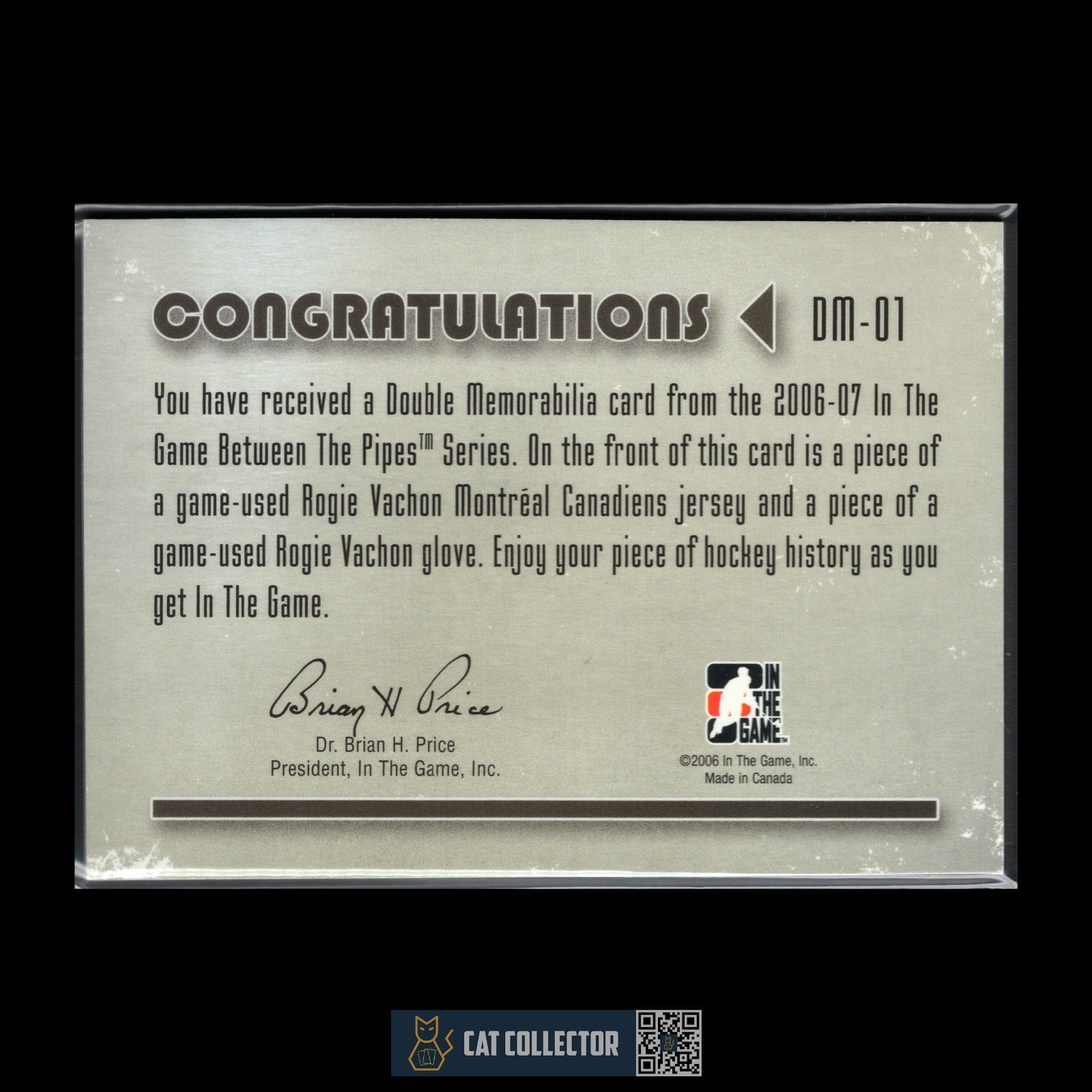 2006-07 In The Game Between the pipes ROGIE VACHON #DM-01 Double Memorabilia