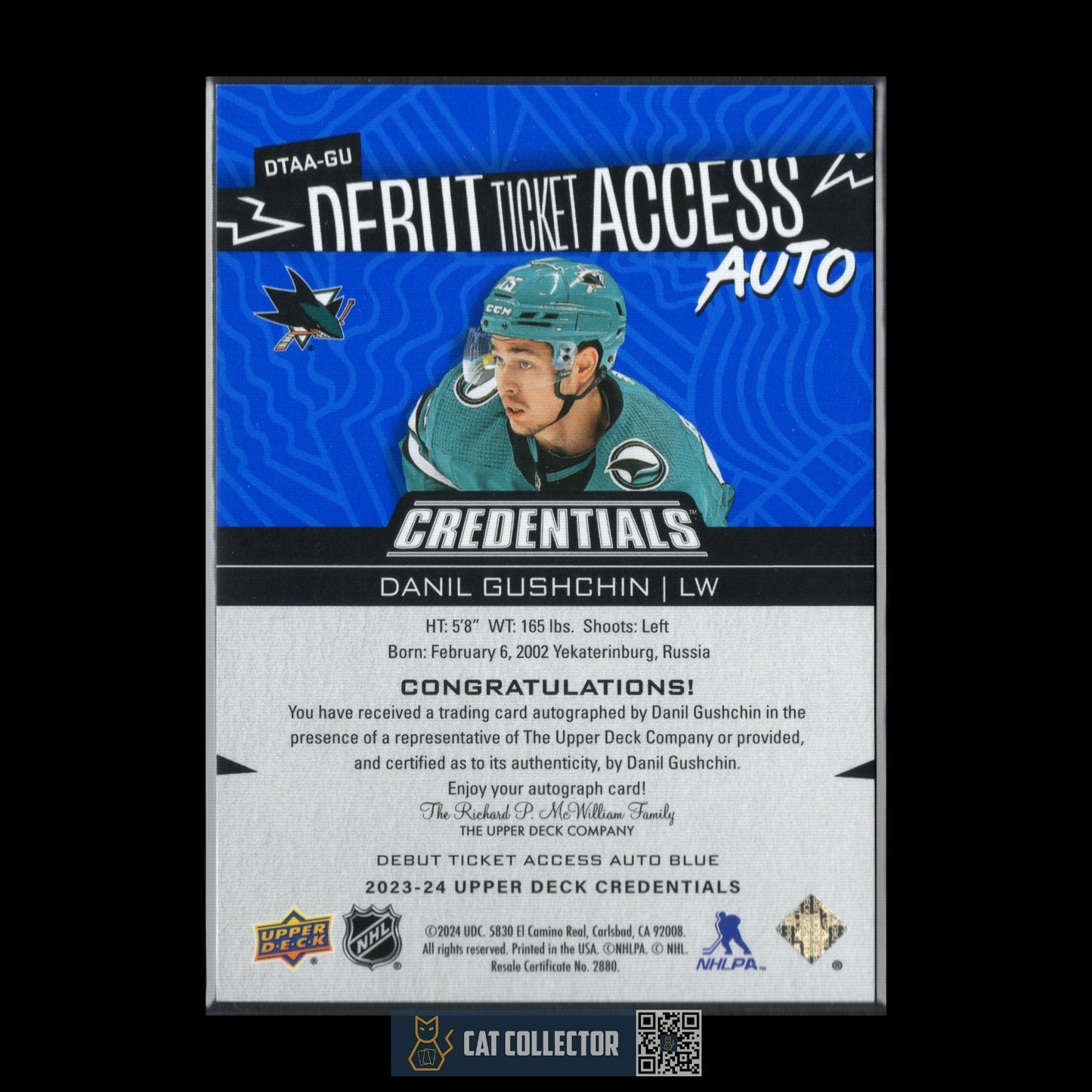 2023-24 UD Credentials DANIEL GUSHCHIN #DTAA-GU Debut Ticket Access AUTO /35