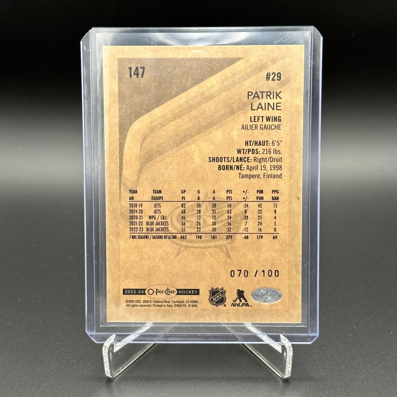2023-24 O-Pee-Chee PATRIK LAINE #147 Retro Black Border Parallel 70/100
