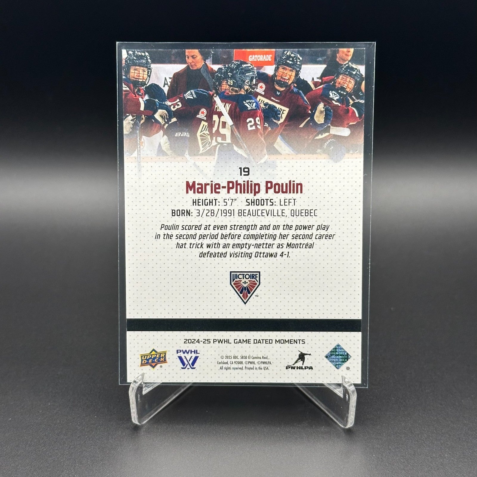 2024-25 UD PWHL Game Dated Moments MARIE-PHILIP POULIN #19 ONLINE EXCUSIVE!