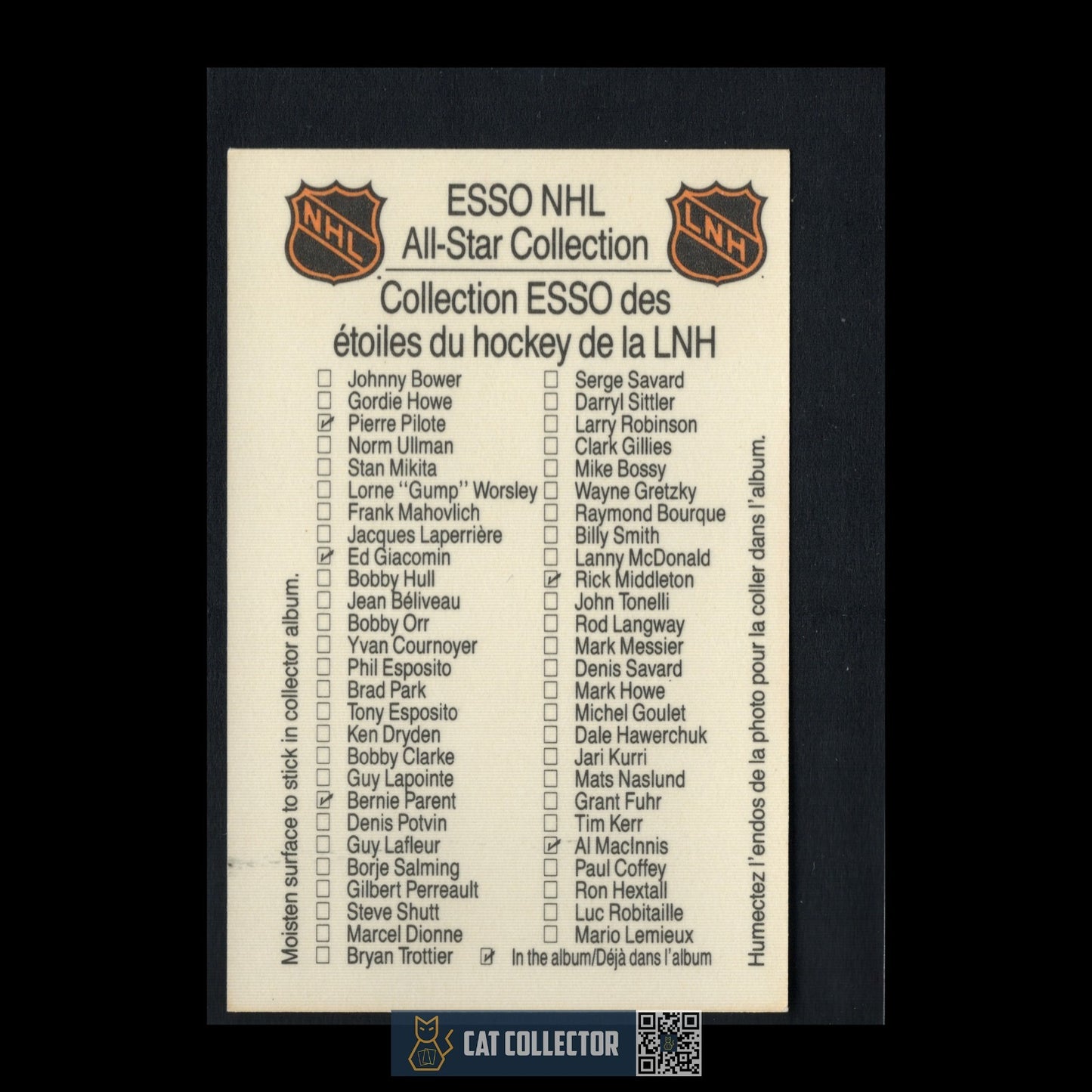 1988-89 LNH Esso All-Star Collection JEAN BELIVEAU Montreal Canadiens