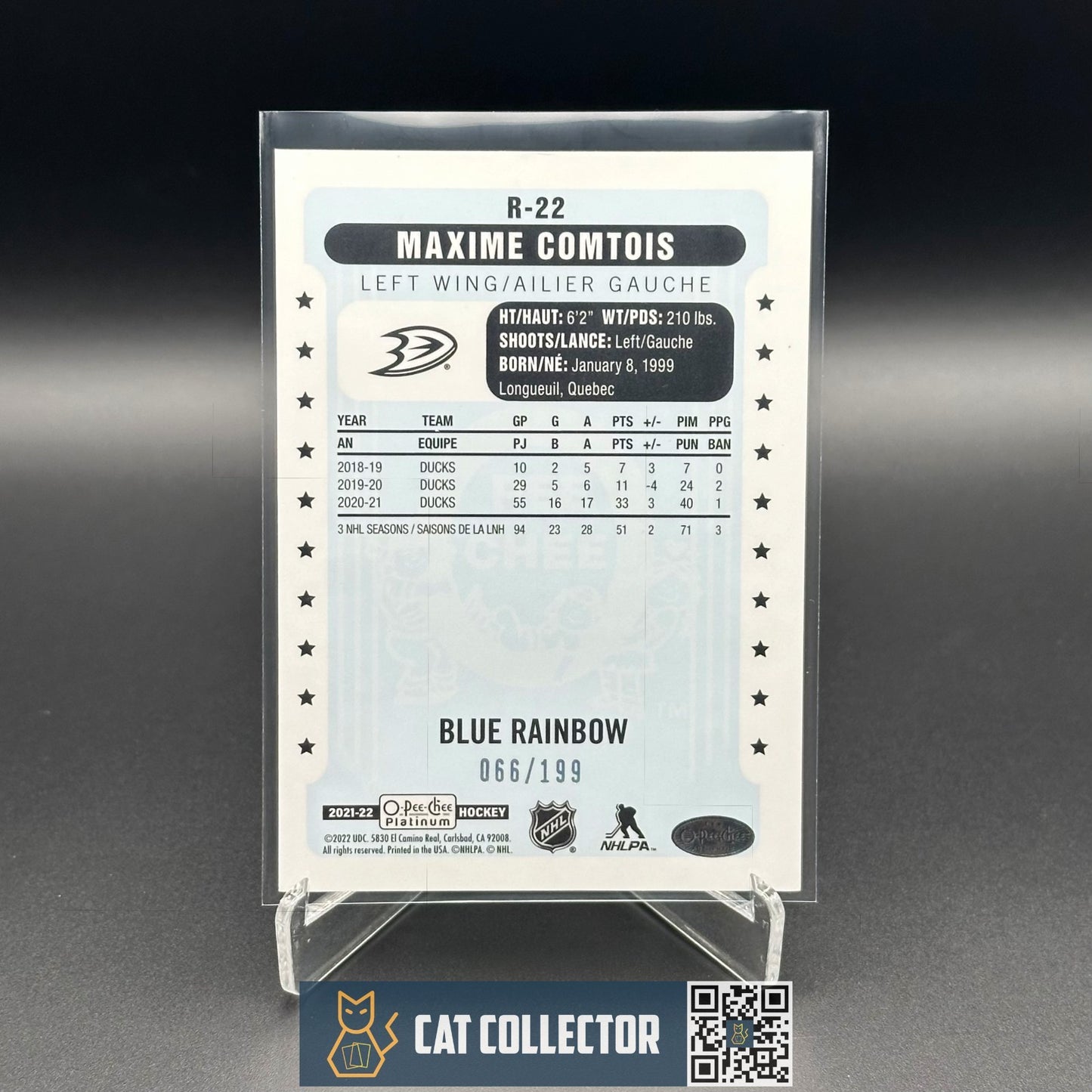 2021-22 O-Pee-Chee Platinum MAXIME COMTOIS #R-22 Retro Blue Rainbow /199