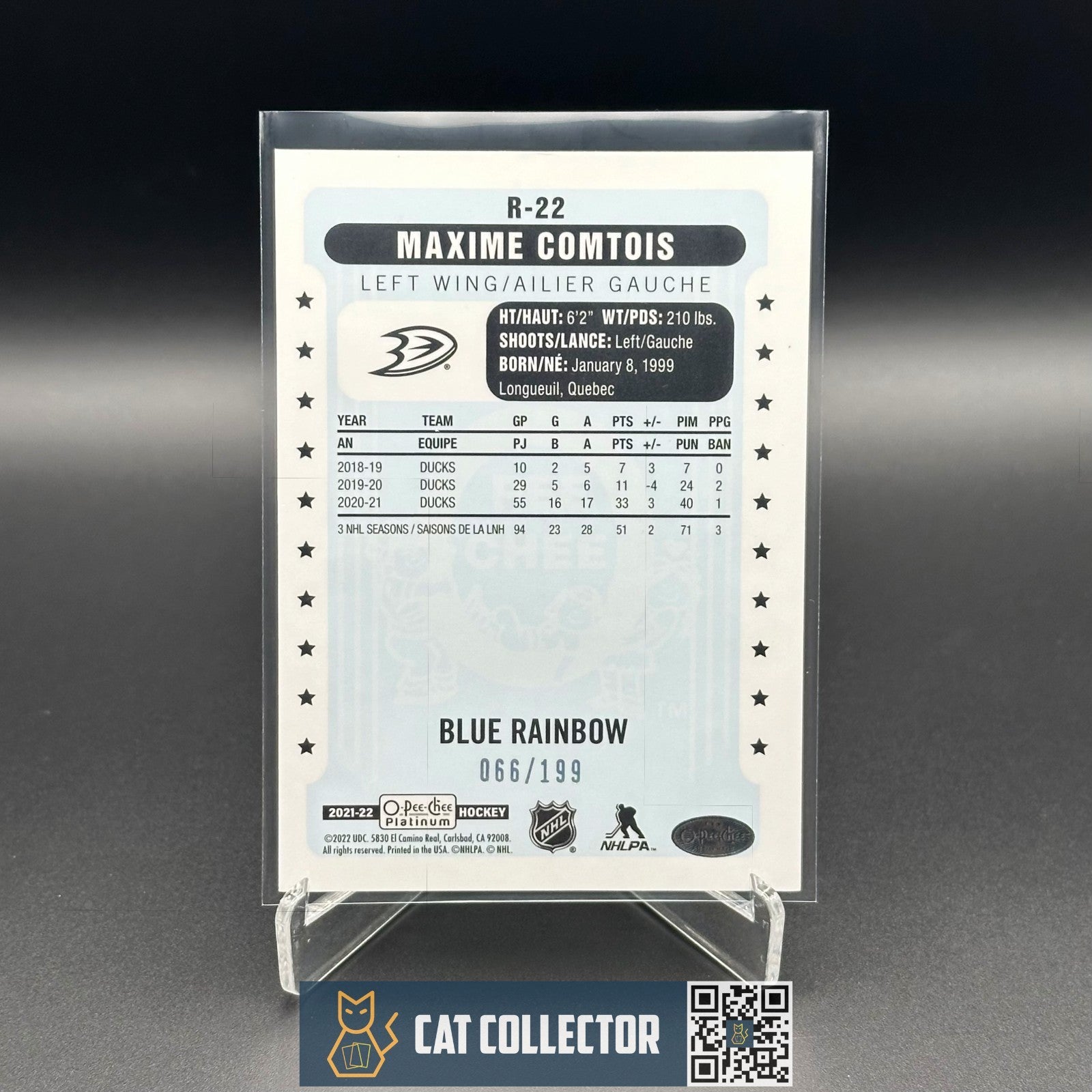 2021-22 O-Pee-Chee Platinum MAXIME COMTOIS #R-22 Retro Blue Rainbow /199