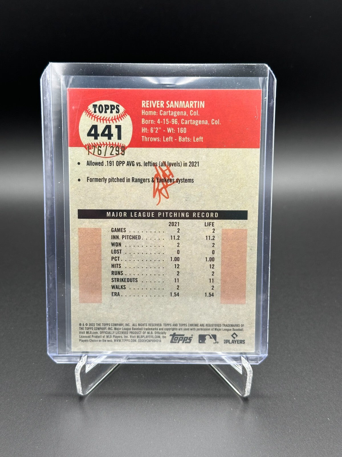 2022 Topps Chrome REIVER SANMARTIN #441 Rookie Aqua Lava Refractor /299