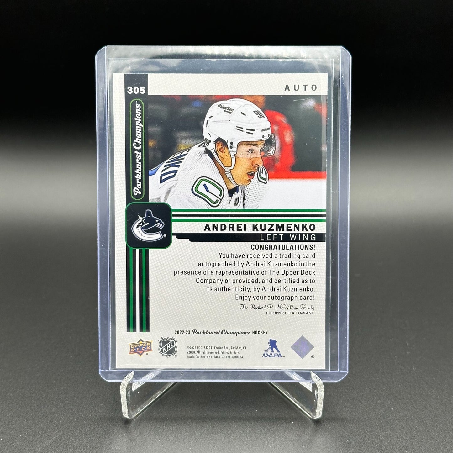 2022-23 UD Parkhurst Champions ANDREI KUZMENKO #305 Rookie RC AUTOGRAPH
